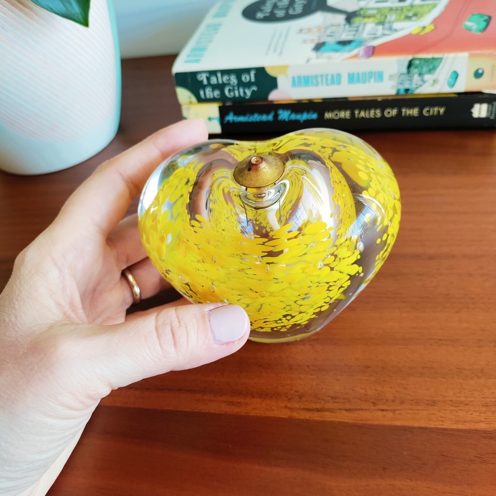 Heart Art Glass Sculpture Yellow Lamp Oil